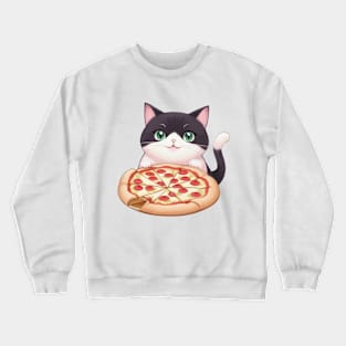 Cute Cat Holding a Pizza Crewneck Sweatshirt